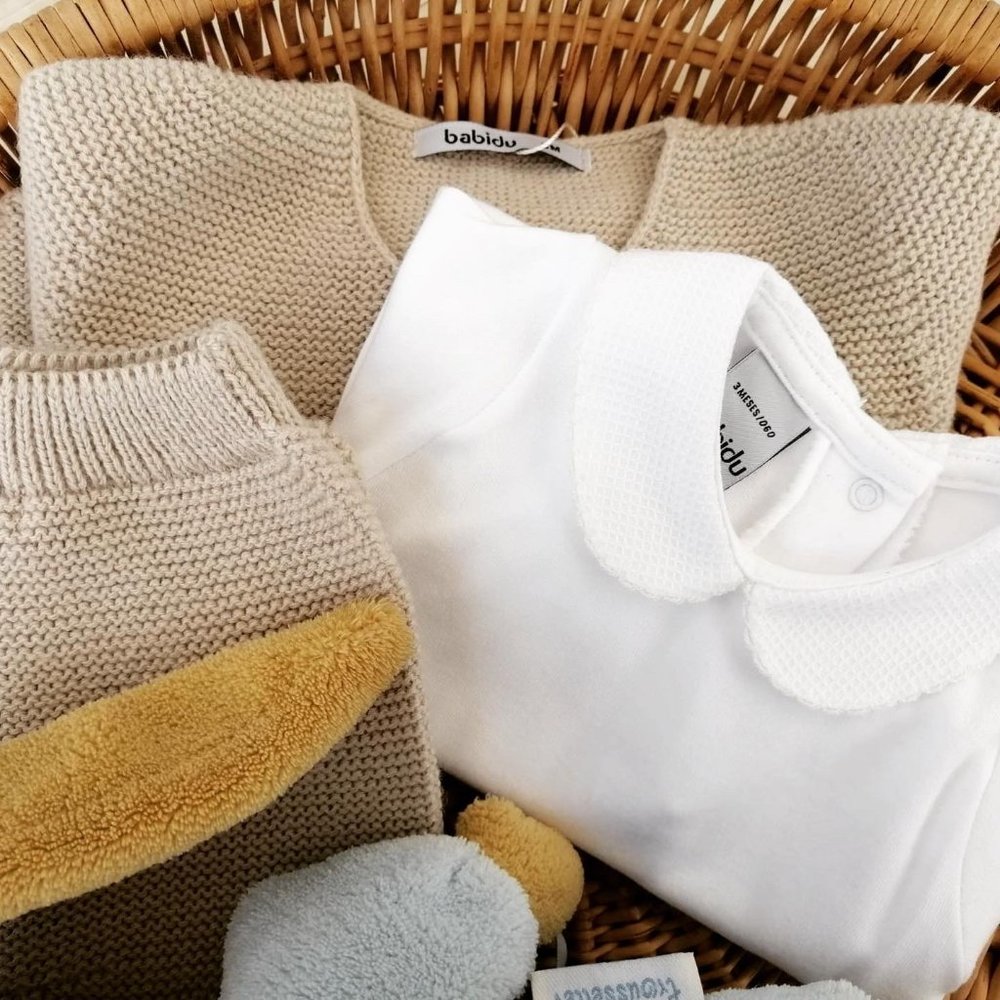 Babidu Beige Knitted Shorts Baby Set